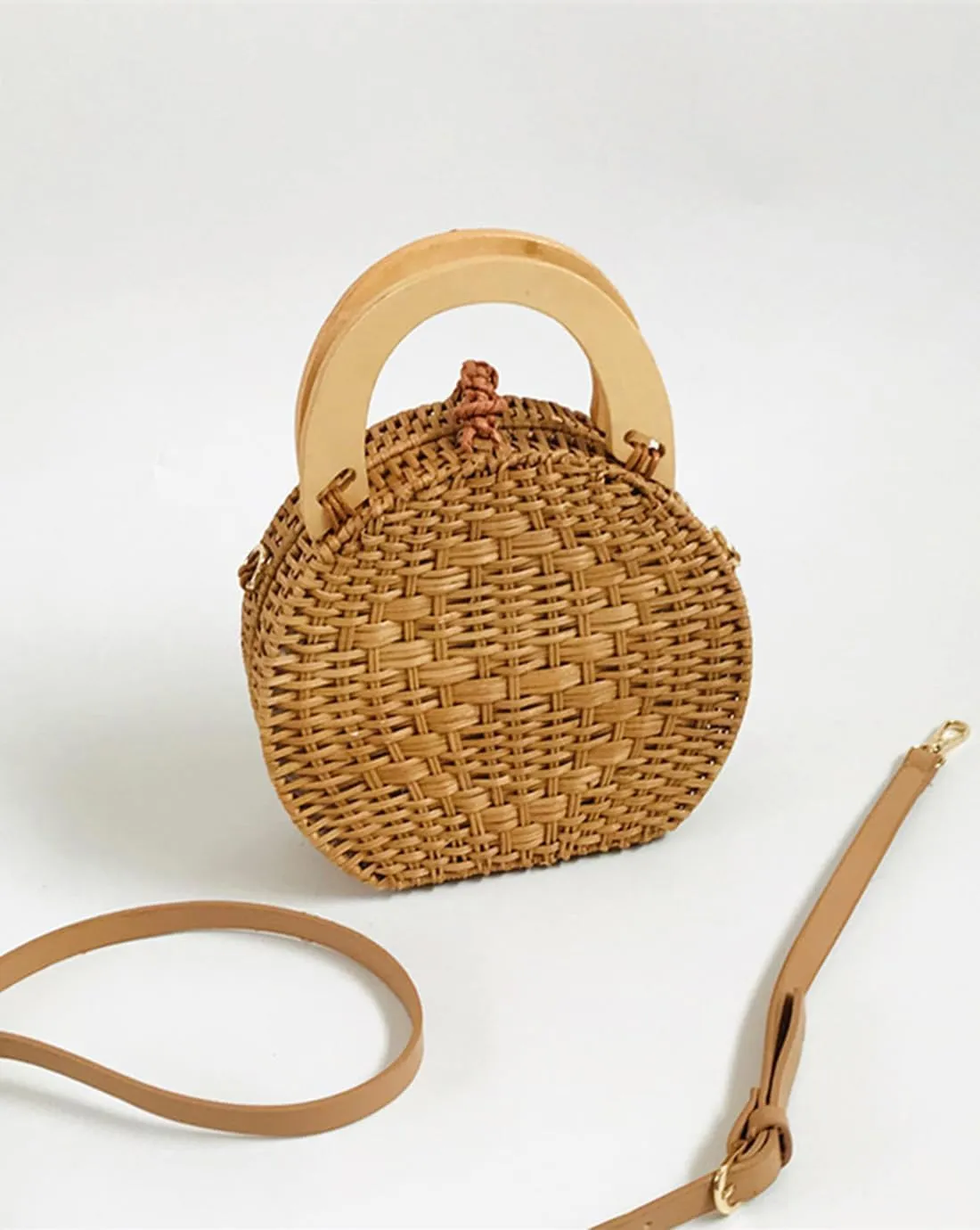 Vintage Handmade Handwoven Pearl Bag Rattan Shoulders Woven Handbags Beach Style Straw Bags