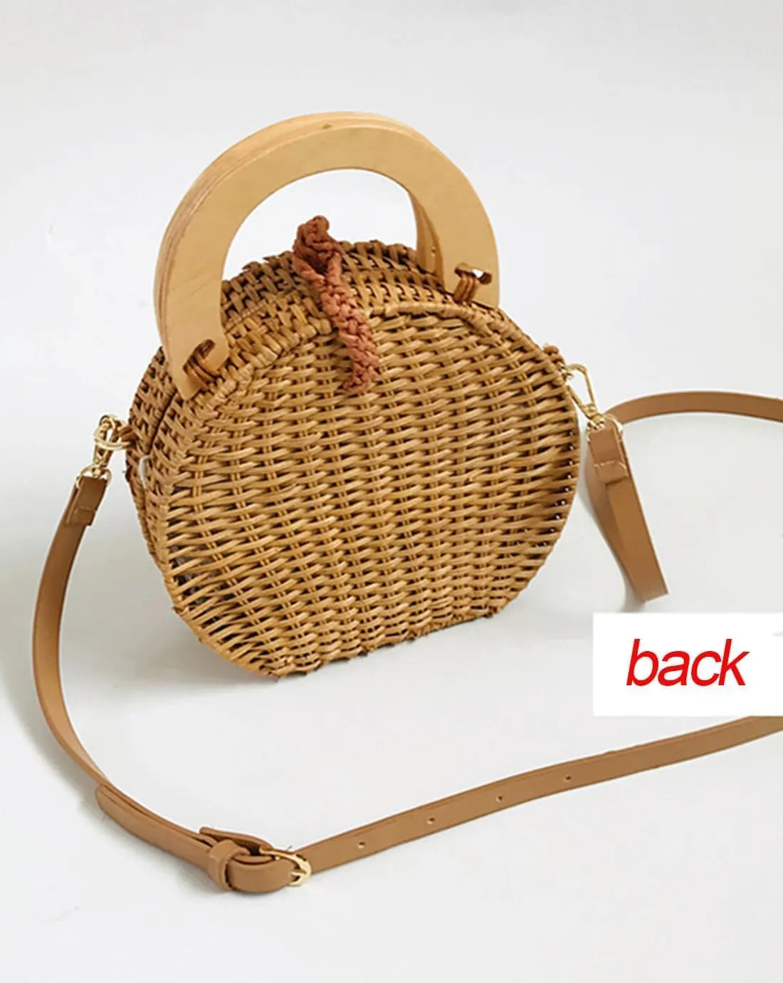 Vintage Handmade Handwoven Pearl Bag Rattan Shoulders Woven Handbags Beach Style Straw Bags