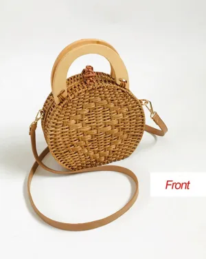 Vintage Handmade Handwoven Pearl Bag Rattan Shoulders Woven Handbags Beach Style Straw Bags