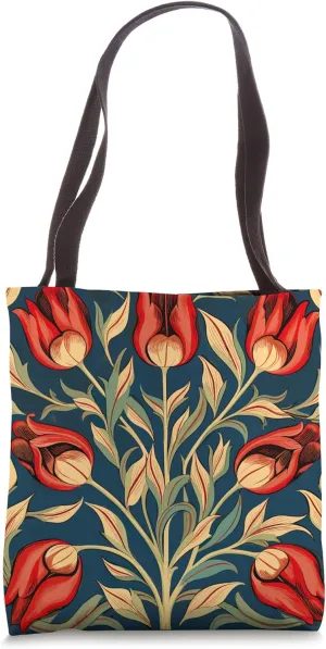 Vintage Tulips in Red, Botanical Flower Art Tote Bag