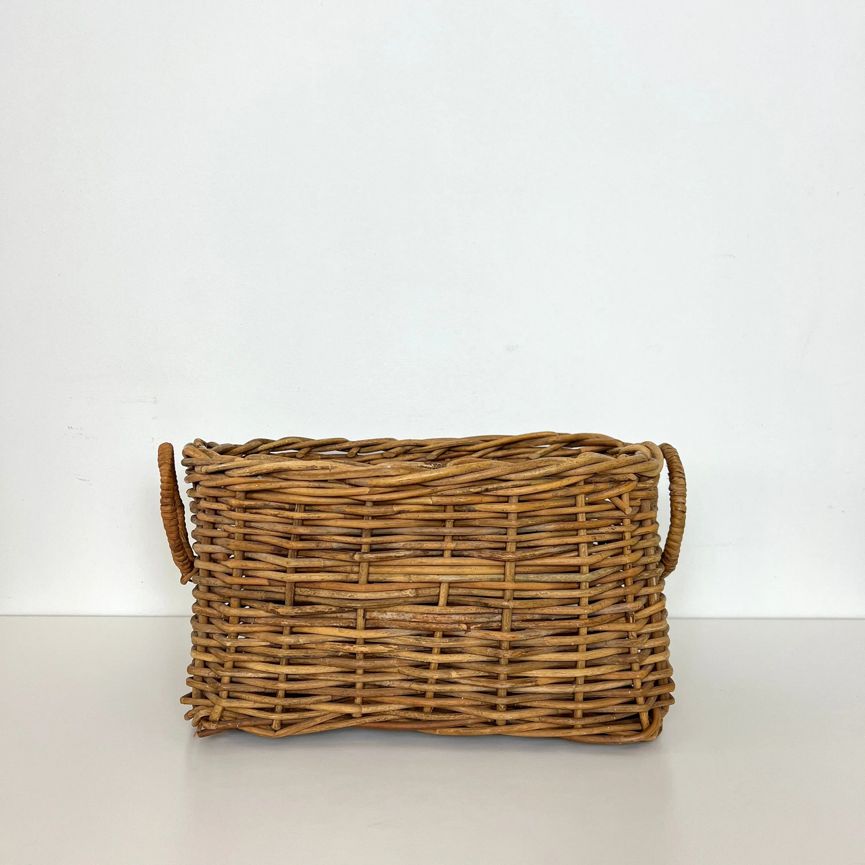 Vintage Wicker Storage Log Basket with Handles