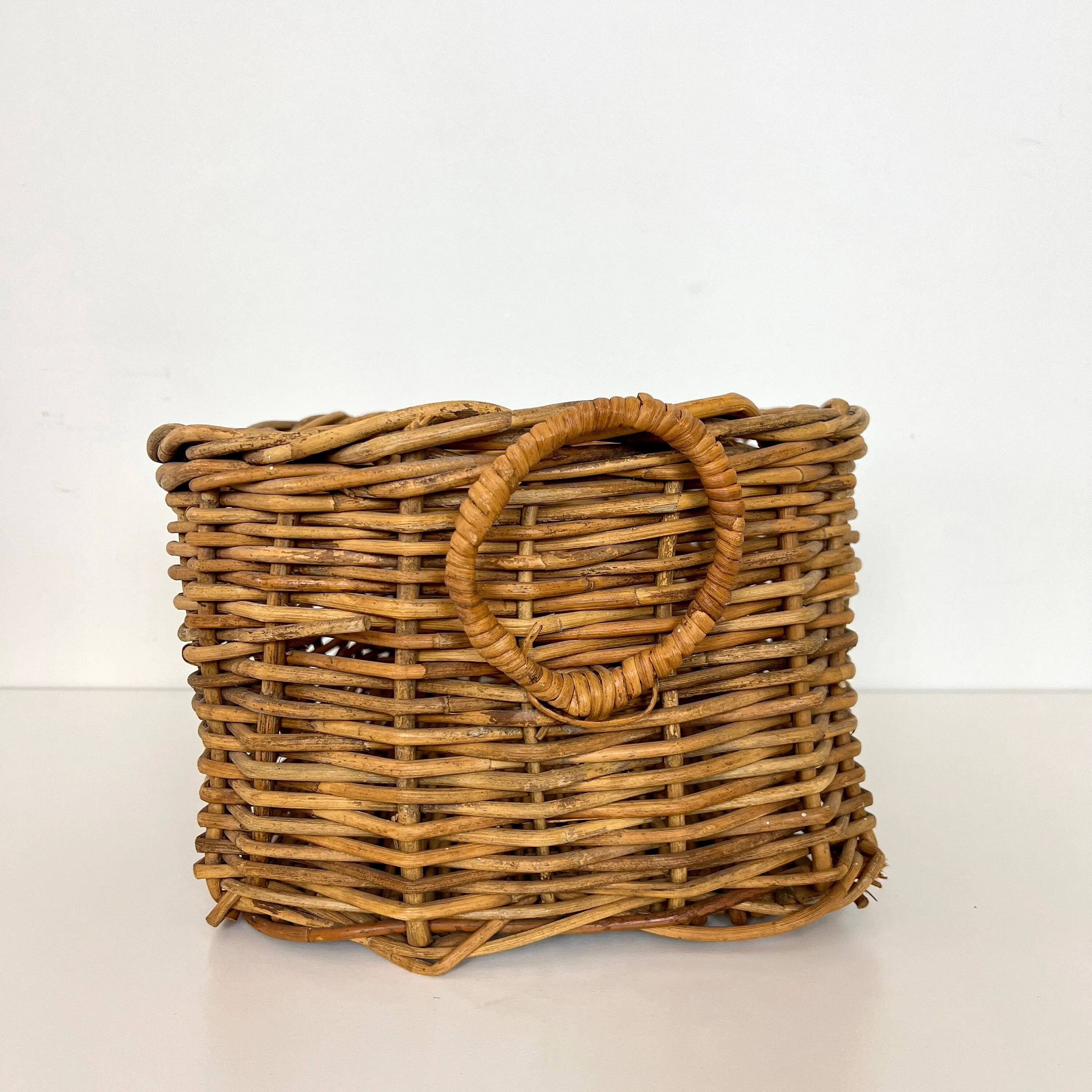Vintage Wicker Storage Log Basket with Handles