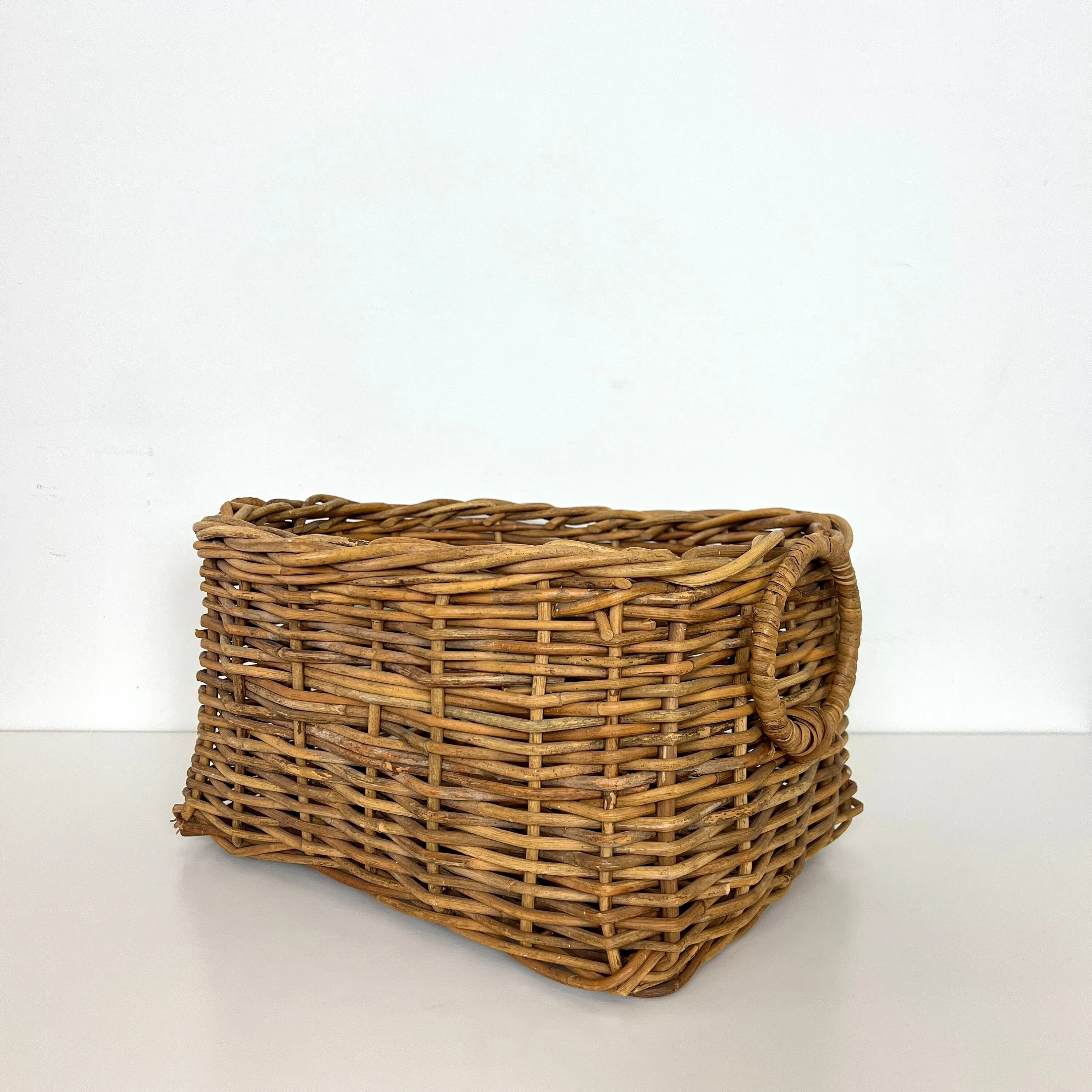 Vintage Wicker Storage Log Basket with Handles