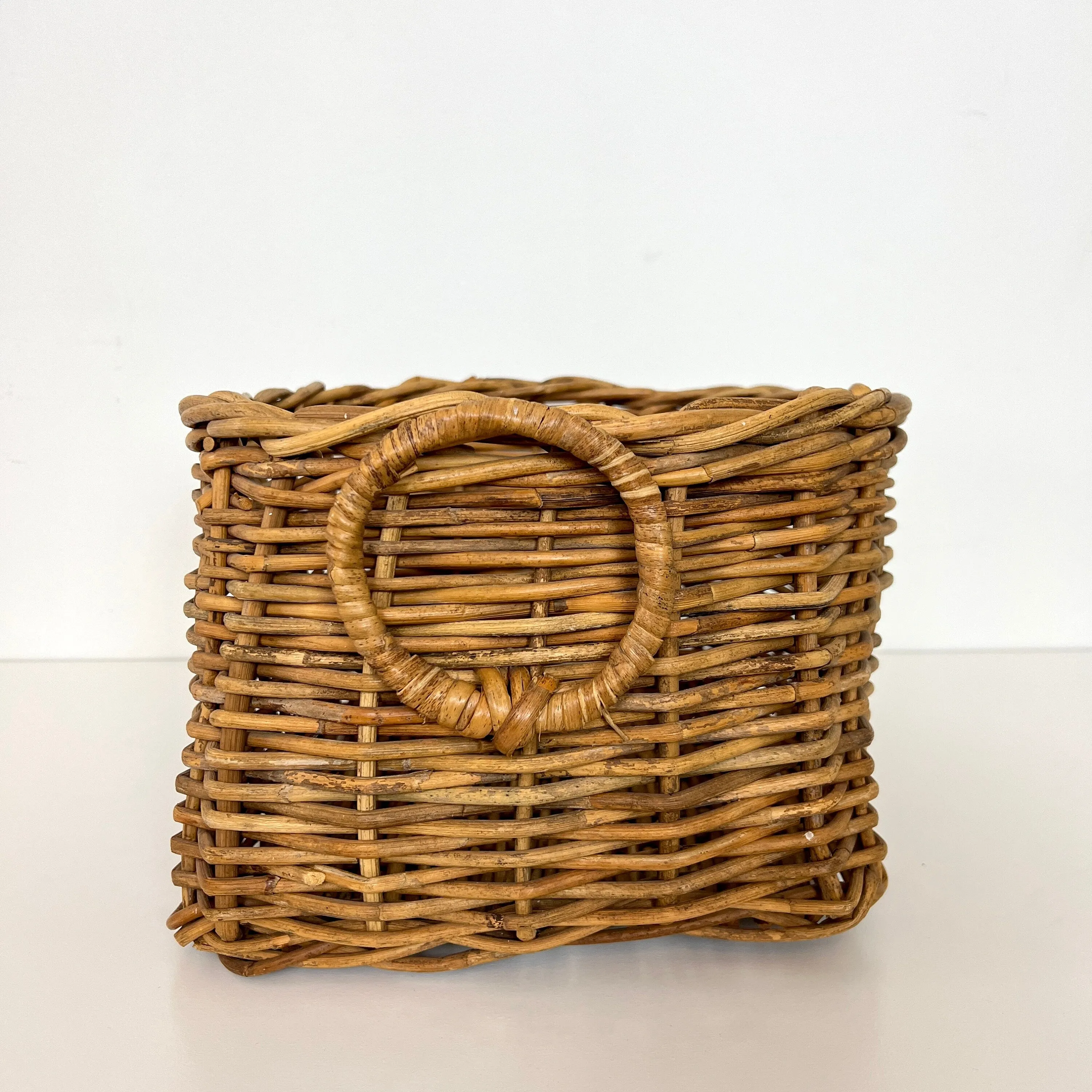 Vintage Wicker Storage Log Basket with Handles