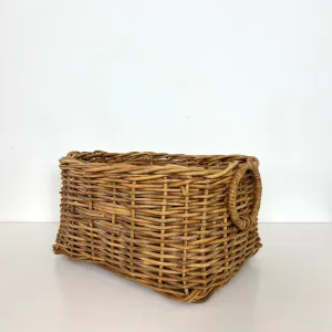 Vintage Wicker Storage Log Basket with Handles