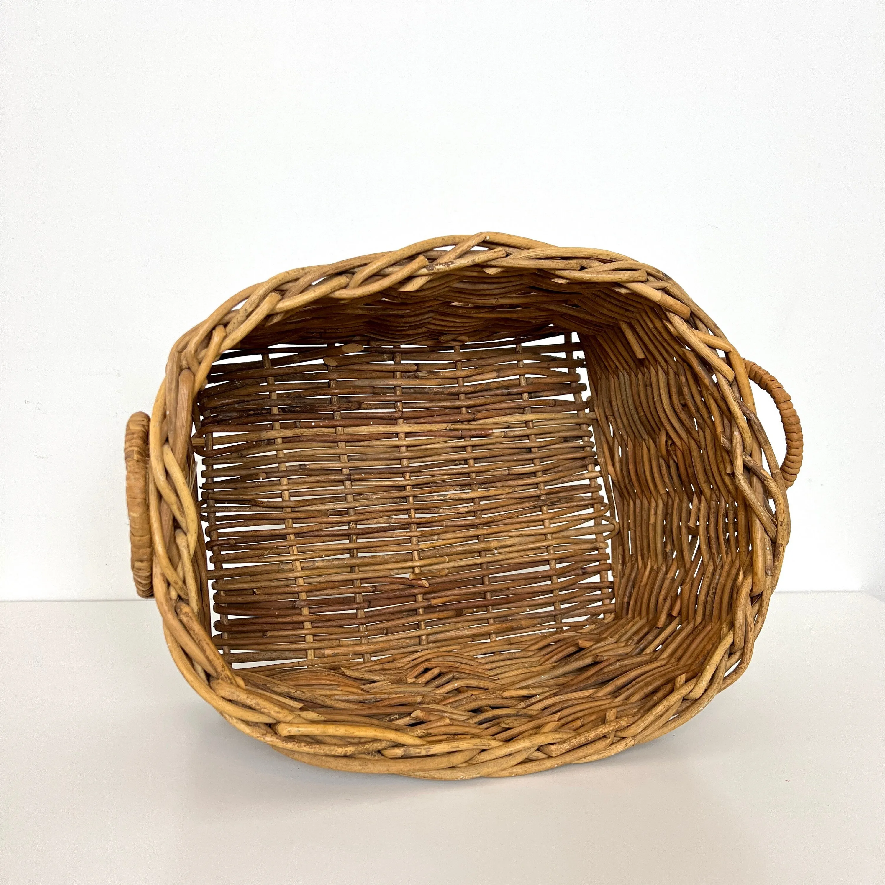Vintage Wicker Storage Log Basket with Handles
