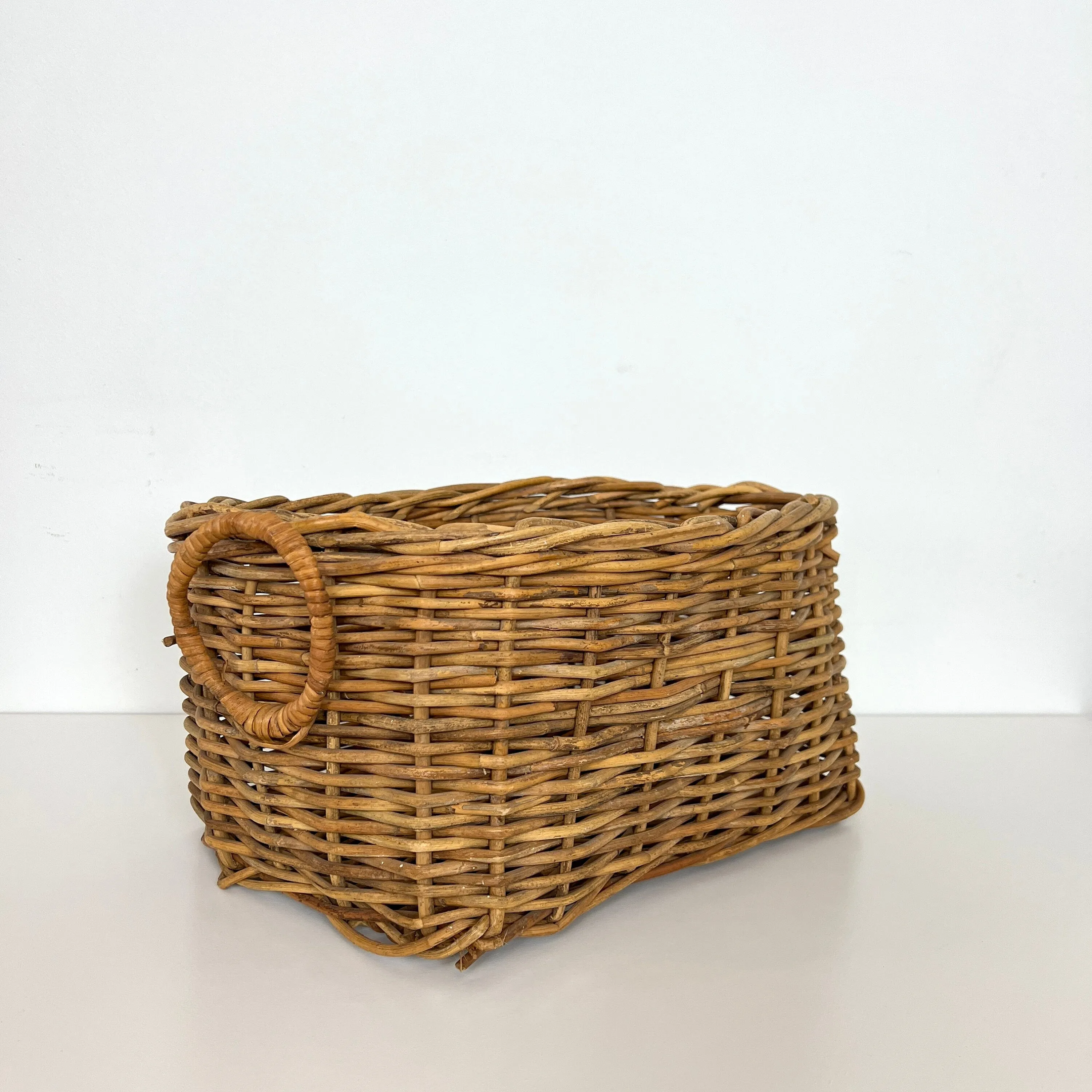Vintage Wicker Storage Log Basket with Handles