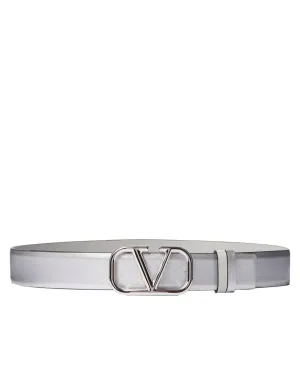 Vlogo Signature Reversible Belt in SIlver and Opal Grey