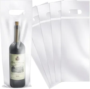 Vowcarol 100 Pack Plastic Wine Bags with Handles-Fit 25 oz Bottles - Tamper Proof Seal for Transporting Open Wine Bottles- Wine Bags To Go