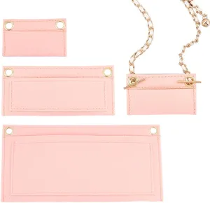 WADORN 3 Styles Purse Felt Insert Organizer, Women Pouchette Wallet Conversion Kit Mini Envelope Bag Liner with Grommets Eyelets Clutch Conversion Insert for YSL Uptown Pouchette, Pink