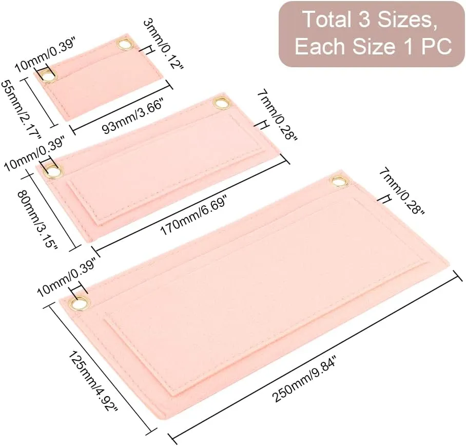 WADORN 3 Styles Purse Felt Insert Organizer, Women Pouchette Wallet Conversion Kit Mini Envelope Bag Liner with Grommets Eyelets Clutch Conversion Insert for YSL Uptown Pouchette, Pink