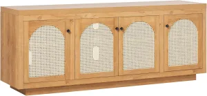 Walker Edison Sasha 70" TV Stand, Buffet, Sideboard with Rattan Doors, Cabinet with Cord Management, 18" D x 27" H, English Oak