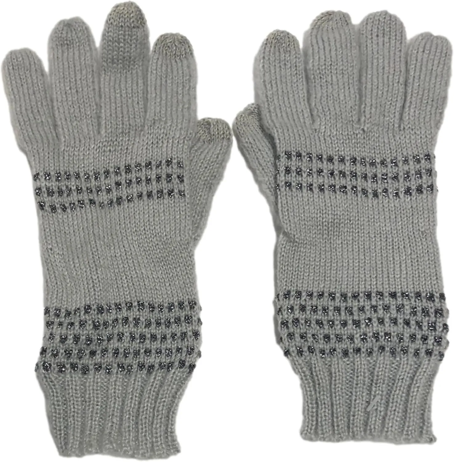 Wang Womens Gray & Silver Sparkle Stripe Knit Texting & Tech Gloves