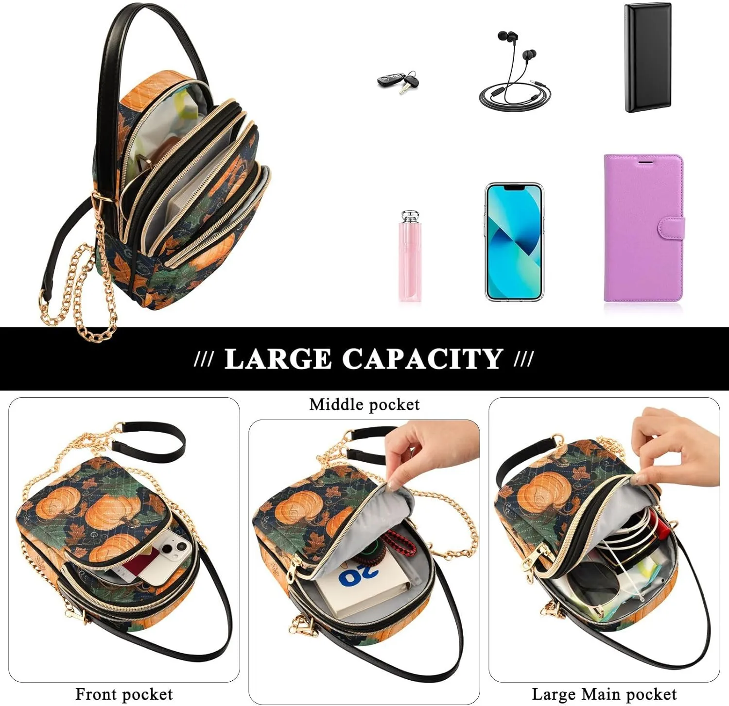 Watercolor Pumpkins Womens Shoulder Bags Crossbody, Womens Shoulder Purse, Shoulder Bag for Women