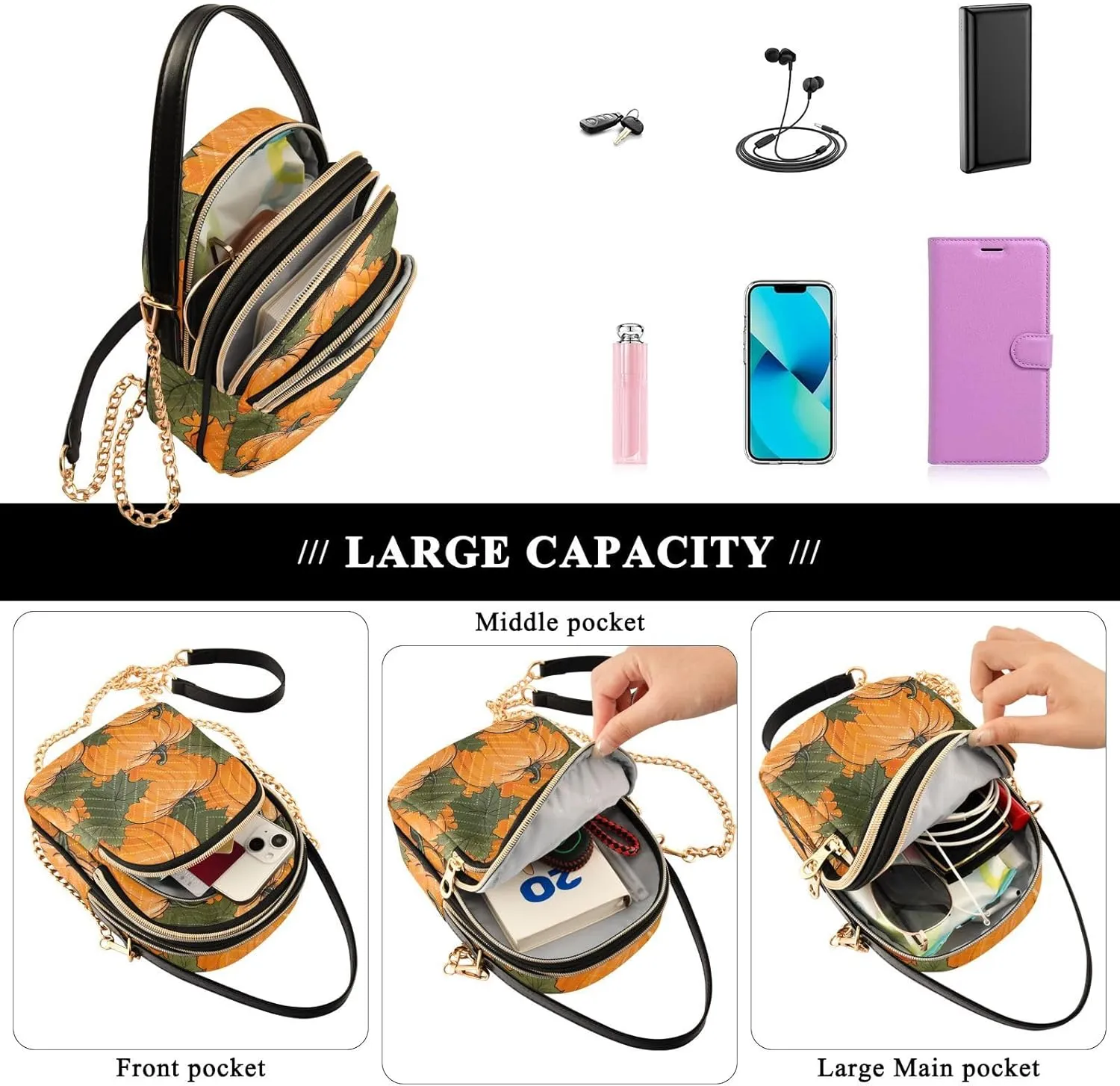 Watercolor Pumpkins Womens Shoulder Bags Crossbody, Womens Shoulder Purse, Shoulder Bag for Women