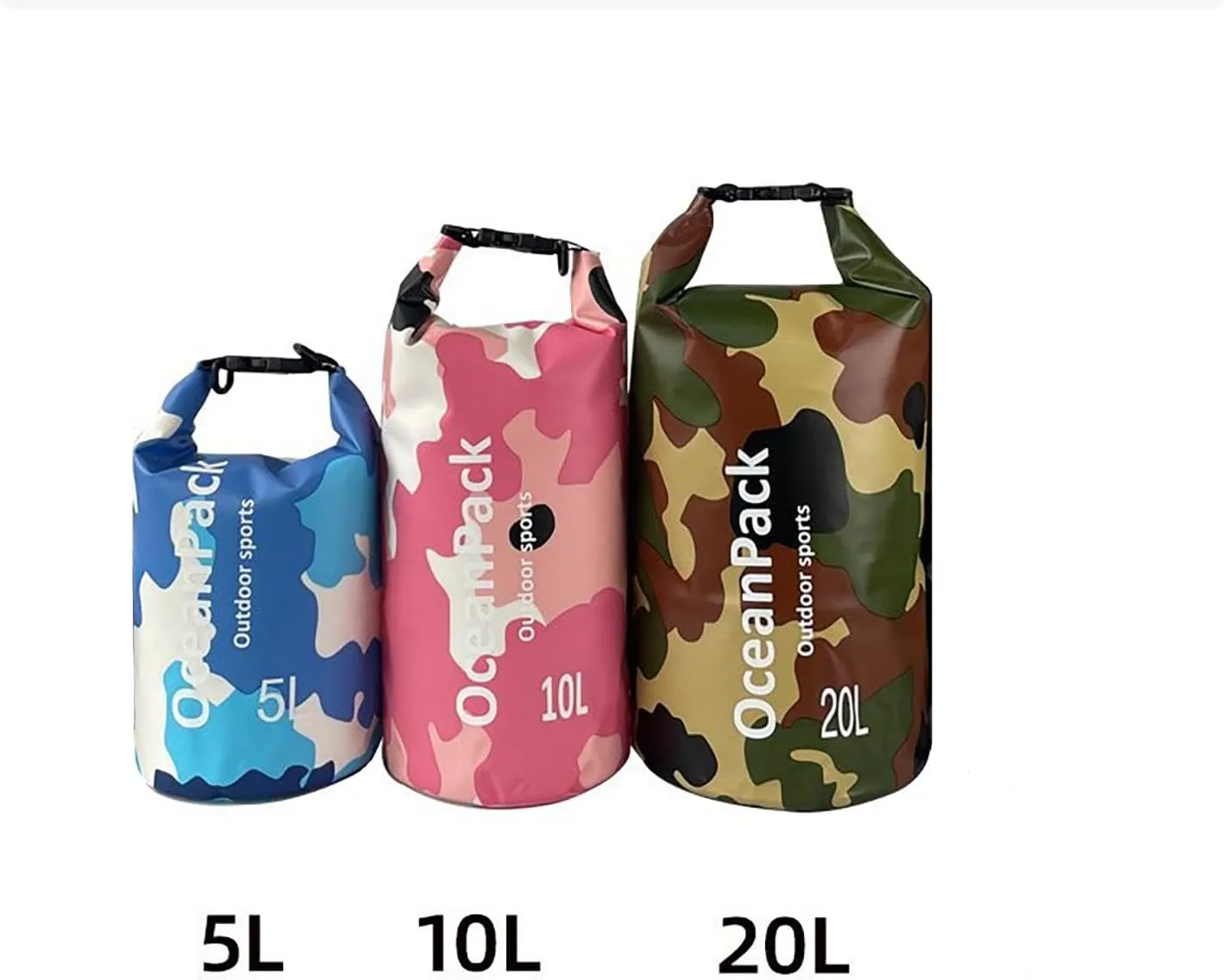 Waterproof Dry Bag 5L/10L/20L for men- PVC Material, Camo Design, Single/Dual Shoulder Straps for Kayaking, Swimming, Beach, Boating & Outdoor Activities (GREEN CAMO, 20L)