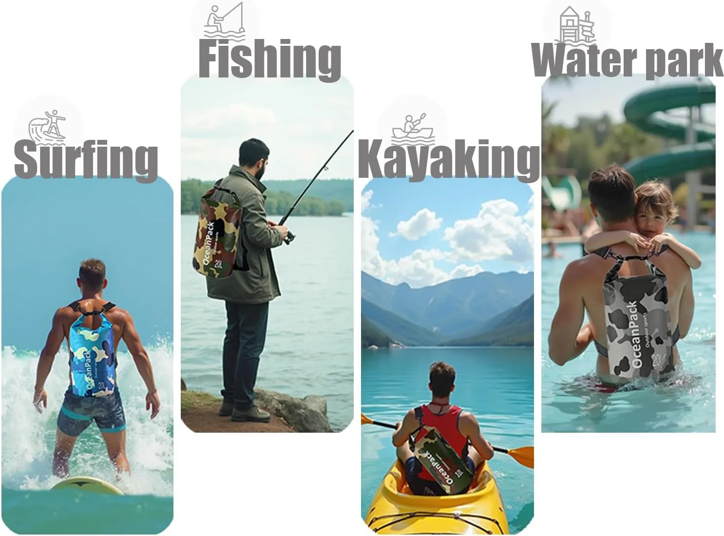 Waterproof Dry Bag 5L/10L/20L for men- PVC Material, Camo Design, Single/Dual Shoulder Straps for Kayaking, Swimming, Beach, Boating & Outdoor Activities (GREEN CAMO, 20L)