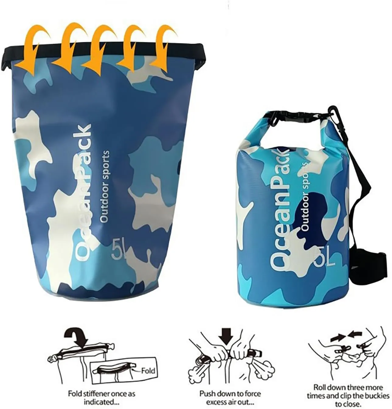 Waterproof Dry Bag 5L/10L/20L for men- PVC Material, Camo Design, Single/Dual Shoulder Straps for Kayaking, Swimming, Beach, Boating & Outdoor Activities (GREEN CAMO, 20L)