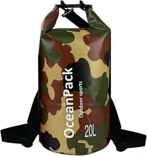 Waterproof Dry Bag 5L/10L/20L for men- PVC Material, Camo Design, Single/Dual Shoulder Straps for Kayaking, Swimming, Beach, Boating & Outdoor Activities (GREEN CAMO, 20L)