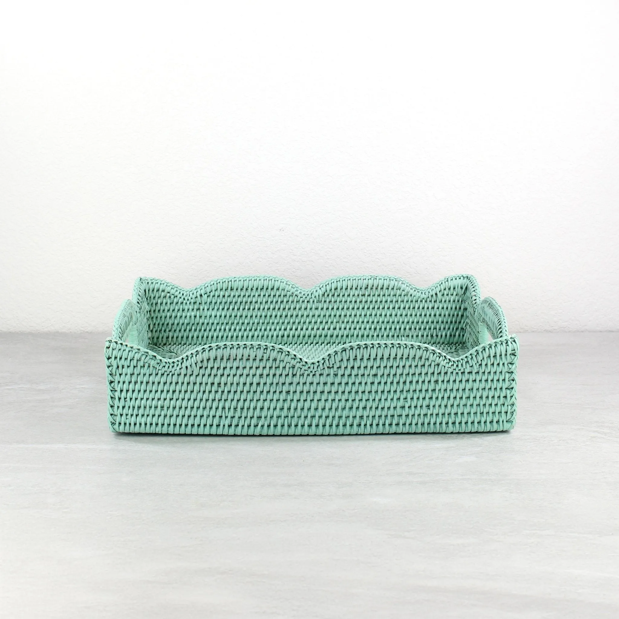 Waved Edge Rattan Tray with Handles-Medium