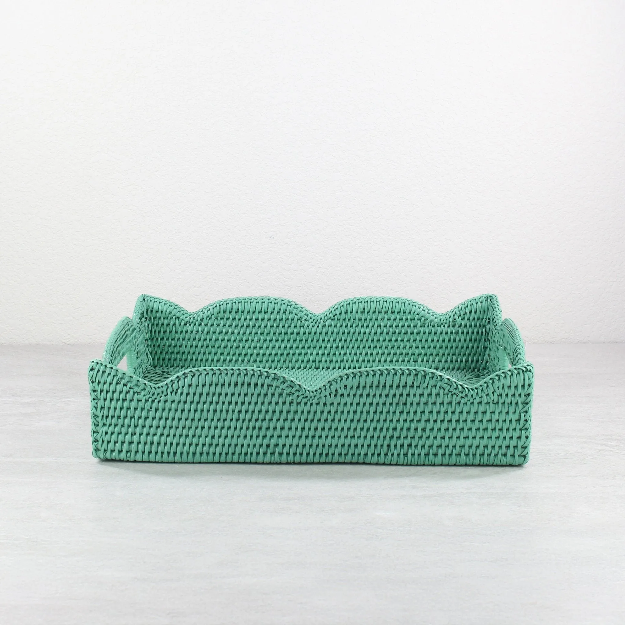 Waved Edge Rattan Tray with Handles-Medium