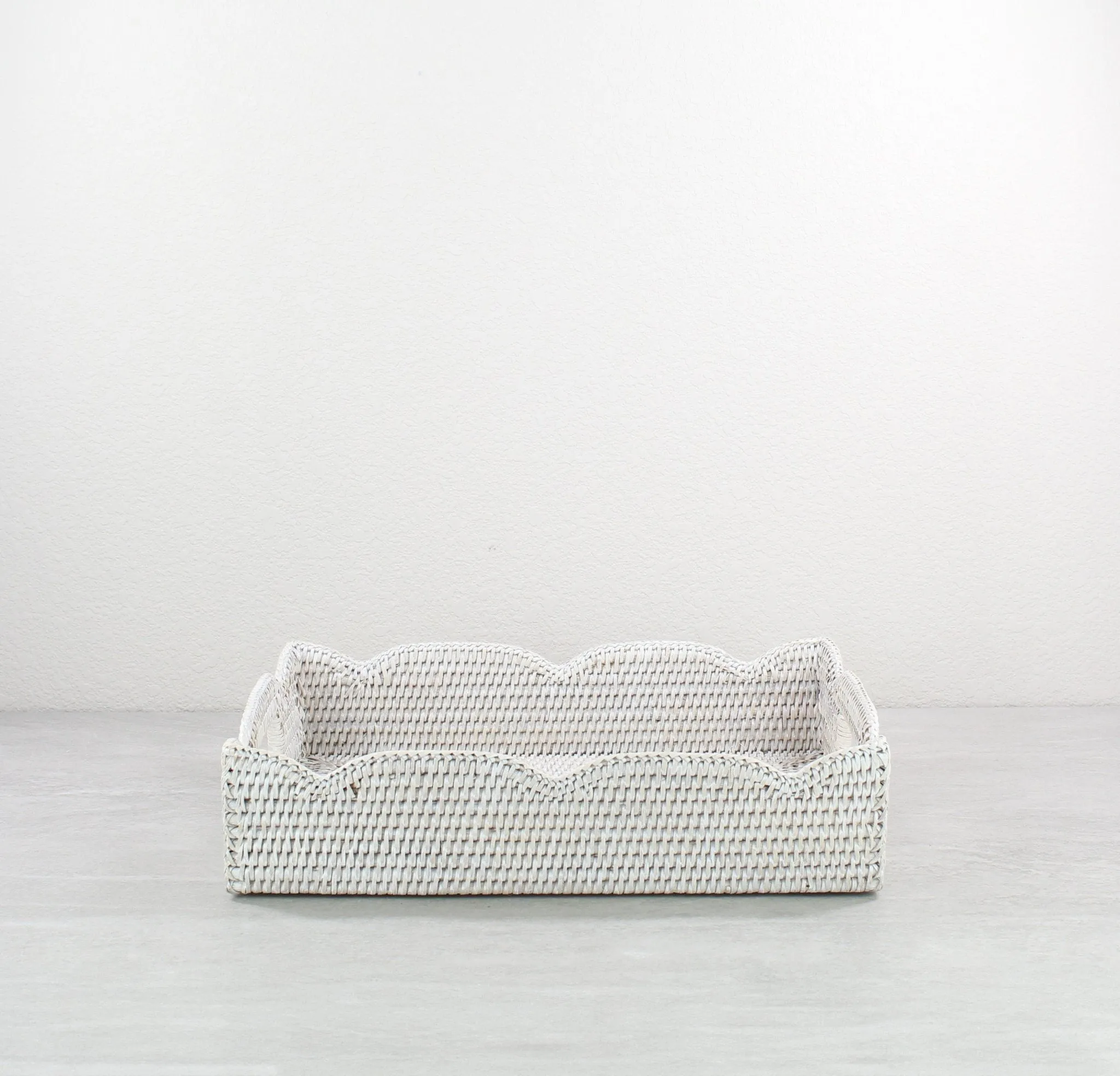 Waved Edge Rattan Tray with Handles-Medium