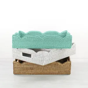 Waved Edge Rattan Tray with Handles-Medium