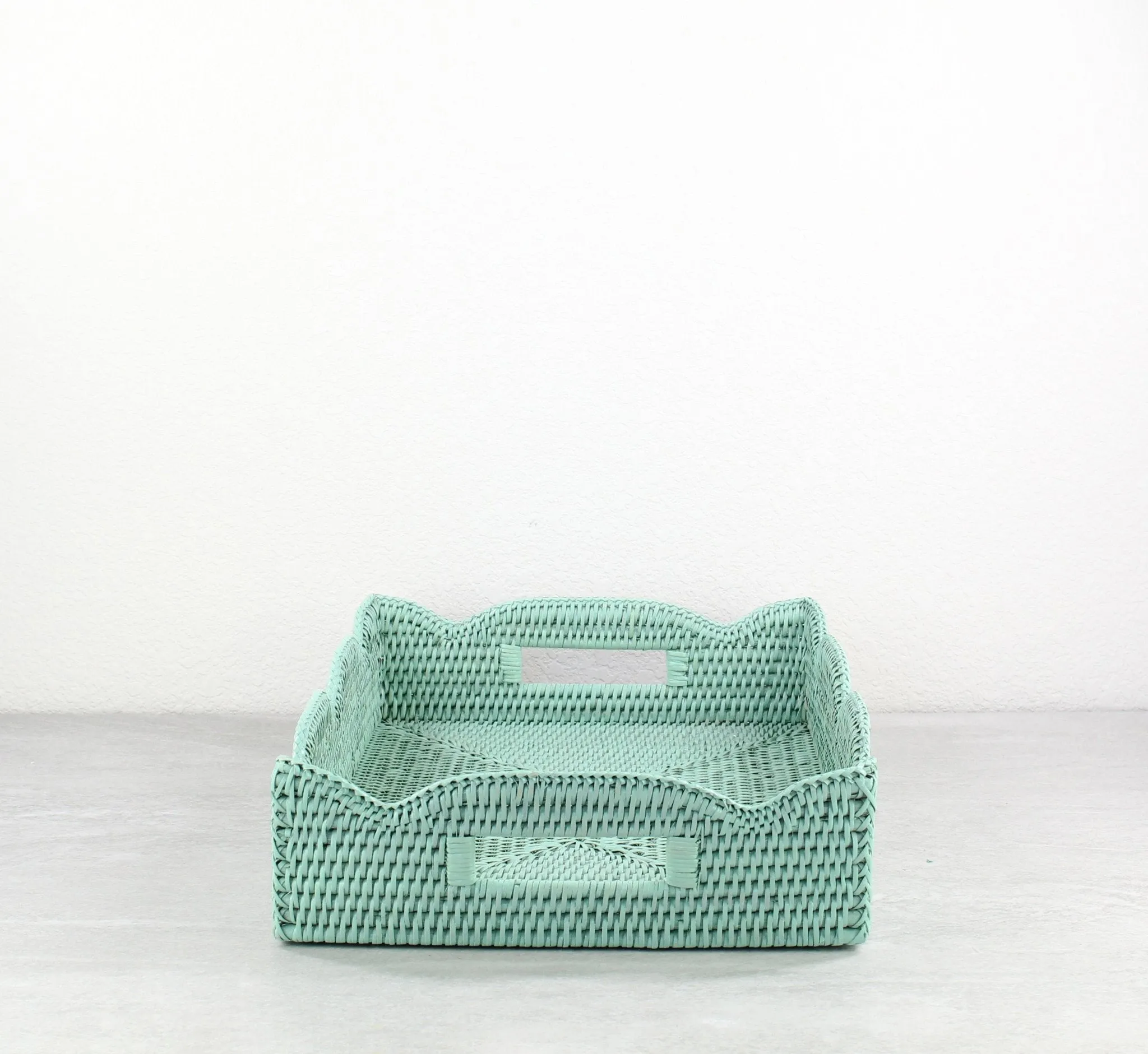 Waved Edge Rattan Tray with Handles-Medium