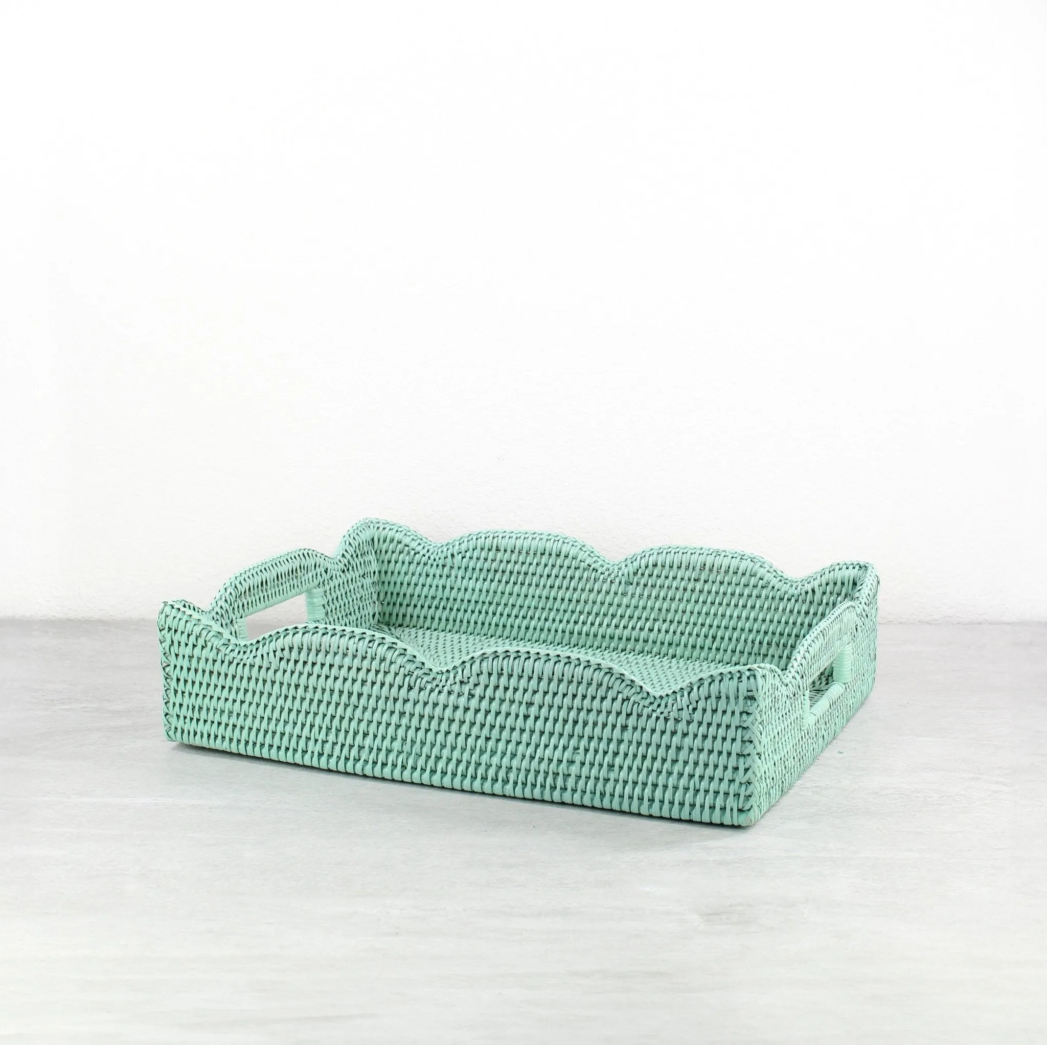 Waved Edge Rattan Tray with Handles-Medium