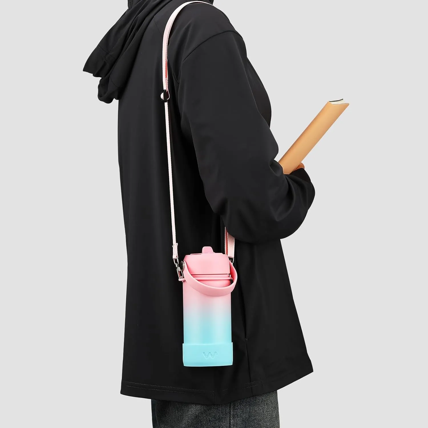 WEREWOLVES 14oz Kids Water Bottle with Straw Lid, Shoulder Strap and Boot - Insulated Stainless Steel, Reusable Leakproof Metal Water Bottles for School Boys Girls (Sweet Taffy, 14 oz)