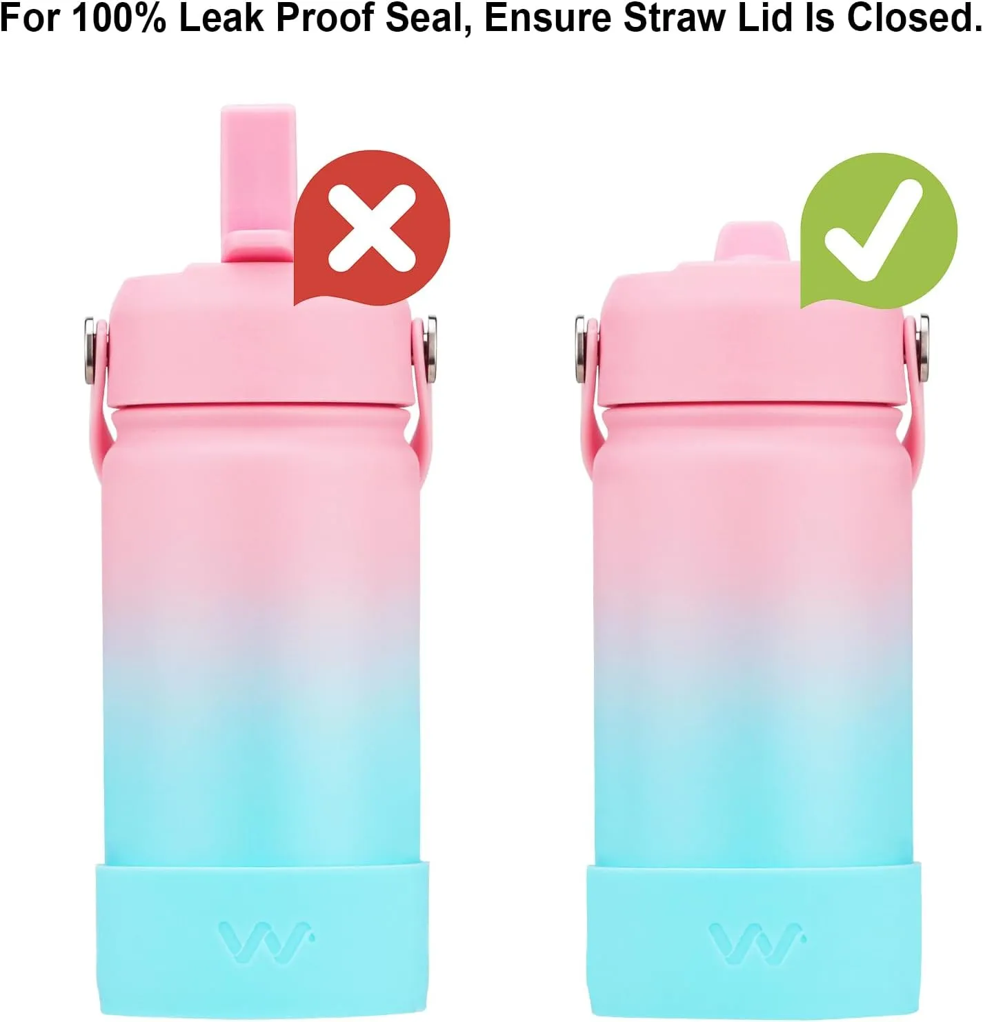 WEREWOLVES 14oz Kids Water Bottle with Straw Lid, Shoulder Strap and Boot - Insulated Stainless Steel, Reusable Leakproof Metal Water Bottles for School Boys Girls (Sweet Taffy, 14 oz)
