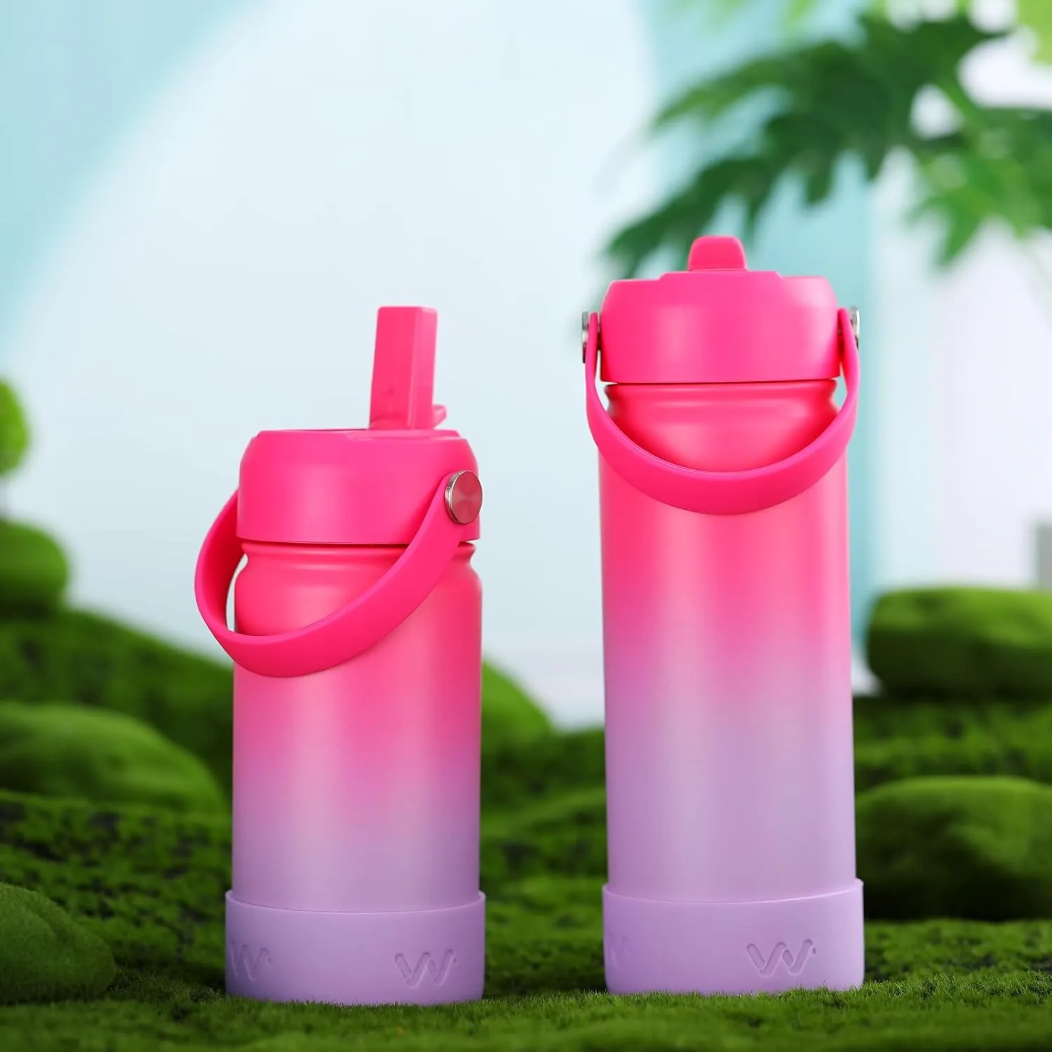 WEREWOLVES 18oz Kids Water Bottle with Straw Lid, Shoulder Strap and Boot - Insulated Stainless Steel, Reusable Leakproof Metal Water Bottles for School Boys Girls (Rose/Lilac, 18 oz)