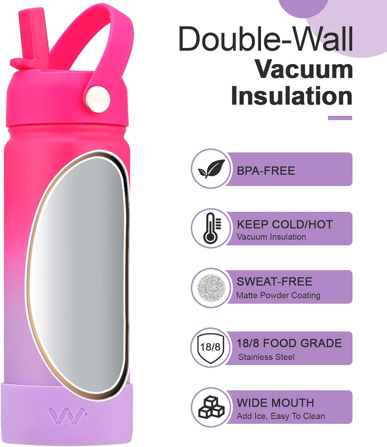 WEREWOLVES 18oz Kids Water Bottle with Straw Lid, Shoulder Strap and Boot - Insulated Stainless Steel, Reusable Leakproof Metal Water Bottles for School Boys Girls (Rose/Lilac, 18 oz)
