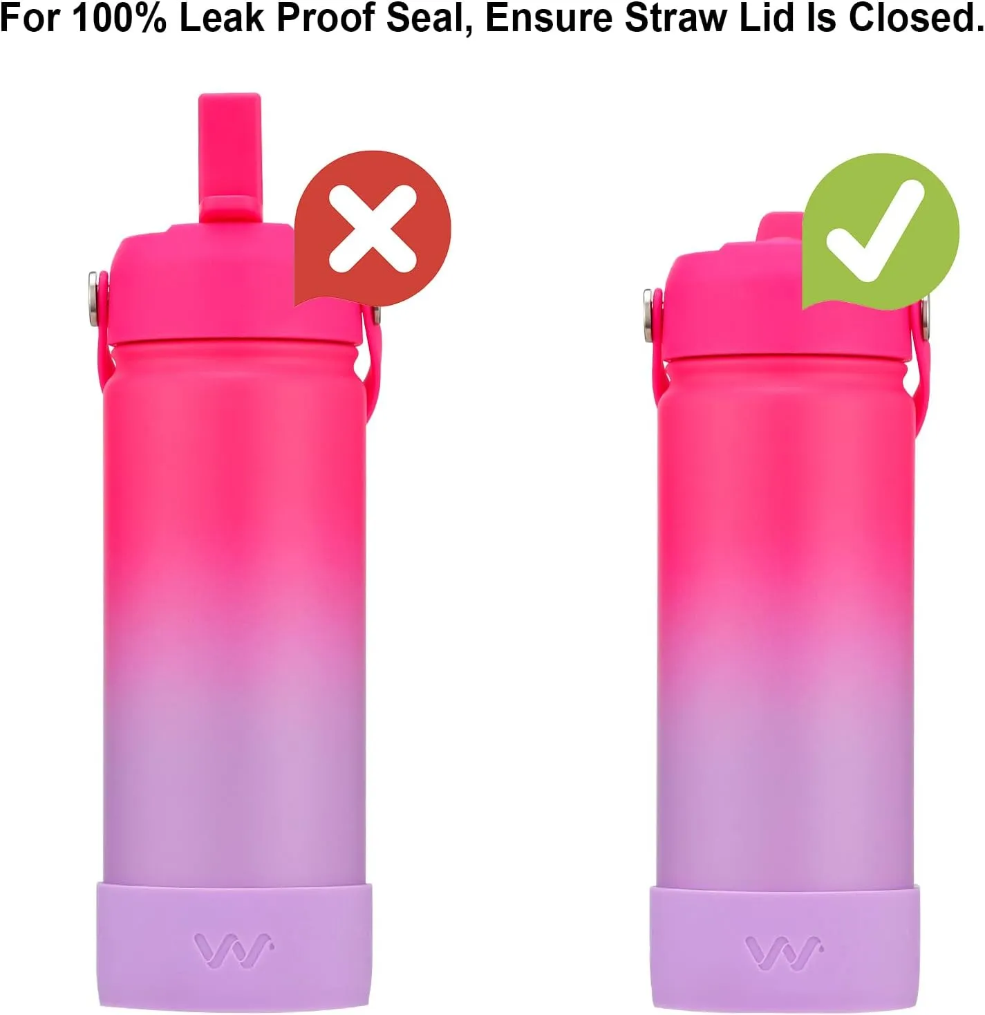 WEREWOLVES 18oz Kids Water Bottle with Straw Lid, Shoulder Strap and Boot - Insulated Stainless Steel, Reusable Leakproof Metal Water Bottles for School Boys Girls (Rose/Lilac, 18 oz)