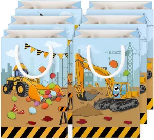 WERNNSAI 16PCS Construction Party Favor Bags - Construction Theme Birthday Party Bags for Boys Truck Vehicle Goodie Gift Bags Construction Party Supplies Birthday Baby Shower Party Bags with Handles