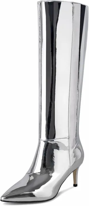 wetkiss Knee High Boots for Women, with Kitten Heel and Pointed Toe Design, Classic and Sexy