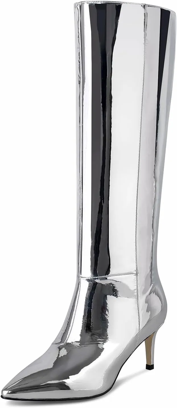 wetkiss Knee High Boots for Women, with Kitten Heel and Pointed Toe Design, Classic and Sexy