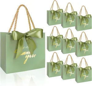Whaline 50Pcs Thank You Paper Gift Bags with Bow Sage Green Party Favor Bags with Handles for Wedding Bridal Baby Shower Birthday Party (Assembly Required)