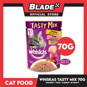Whiskas Tasty Mix For Adult 1  Year Cat Food 70g (Chicken Tuna Carrot In Gravy) Cat Wet Food, Cat Pouch Food
