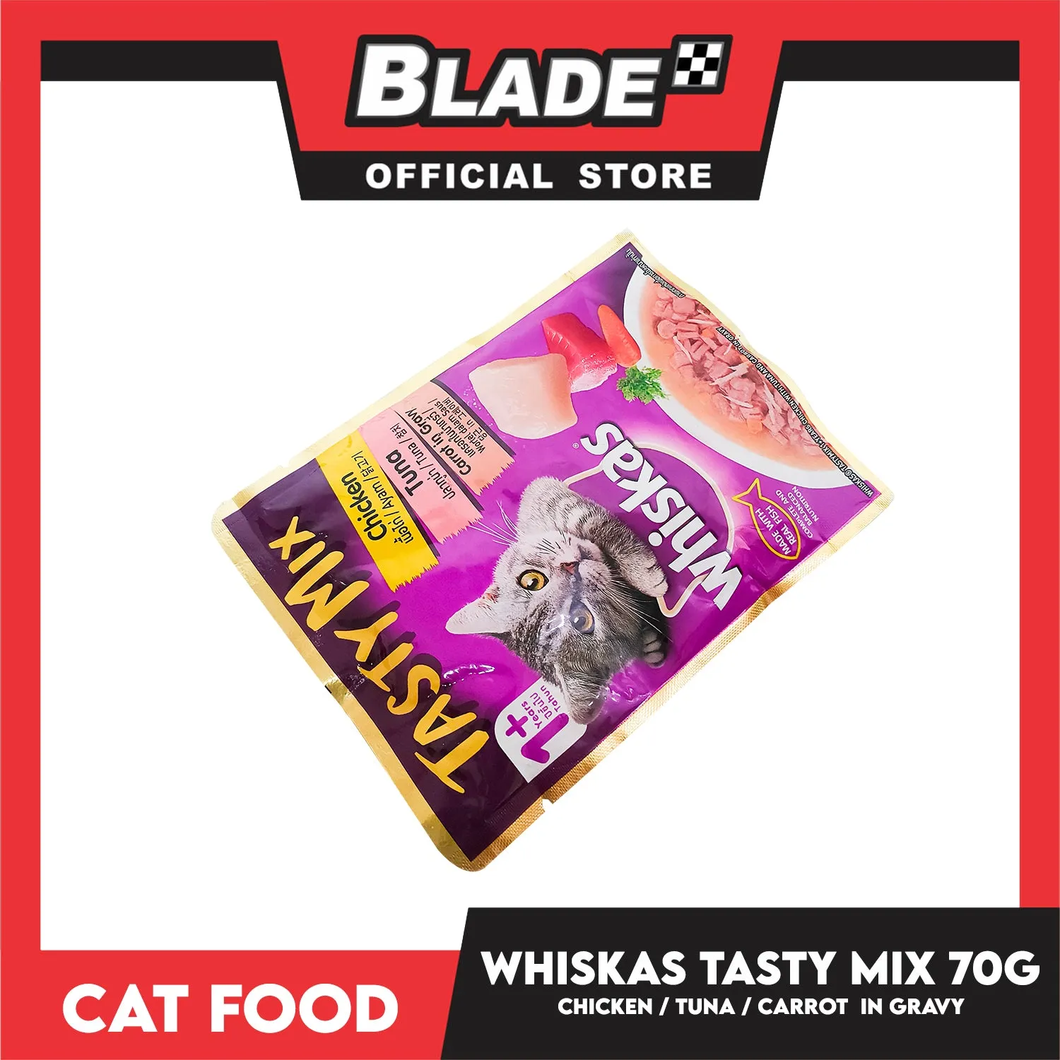Whiskas Tasty Mix For Adult 1  Year Cat Food 70g (Chicken Tuna Carrot In Gravy) Cat Wet Food, Cat Pouch Food