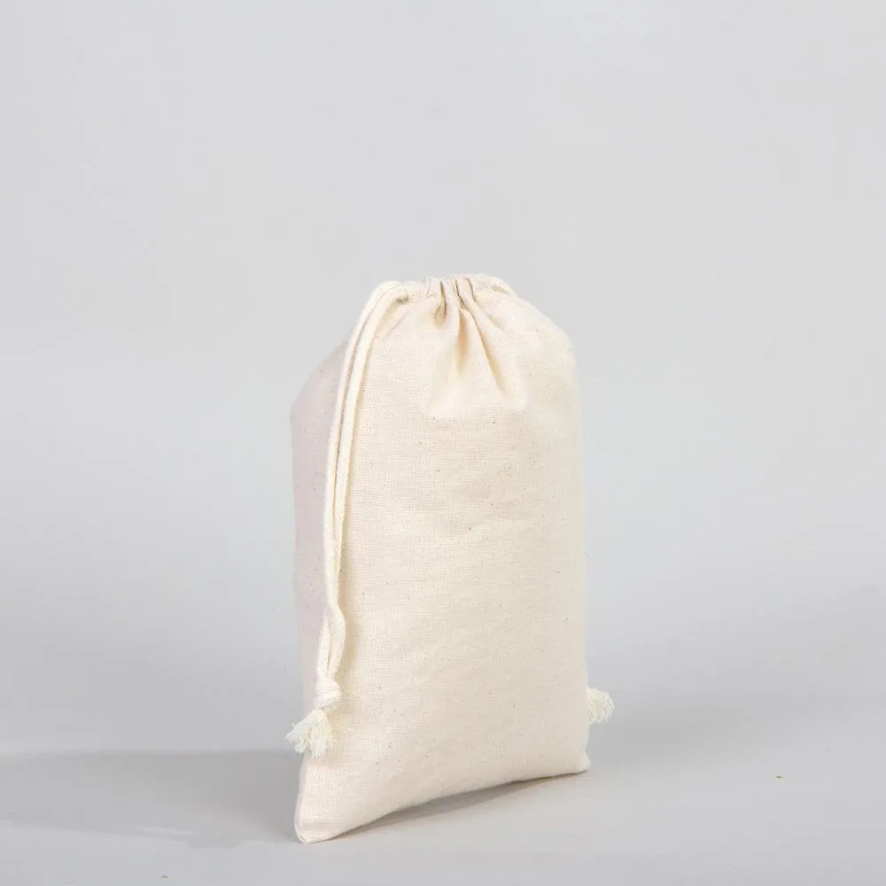 Wholasale Pouches  6"W x 8"H (15x20 cm) Cotton Muslin Bags - 100% Organic Cotton Double Drawstring - Non-Printed Cotton Muslin