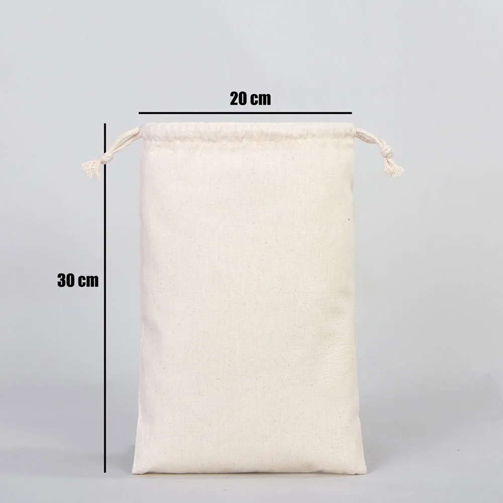 Wholesale Cotton Pouch Bags -  8"W x 12"H (20 cm x 30 cm) Double Drawstring Pouch Bags  - Cotton Vegetables Pouch Bag - Storage Cloth Bag