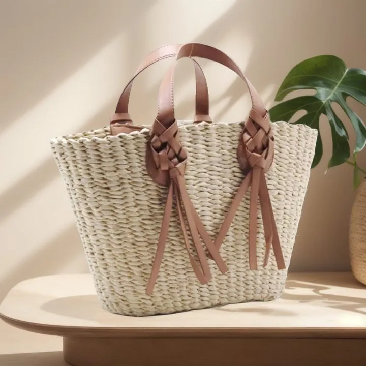 Wicker and leather bag