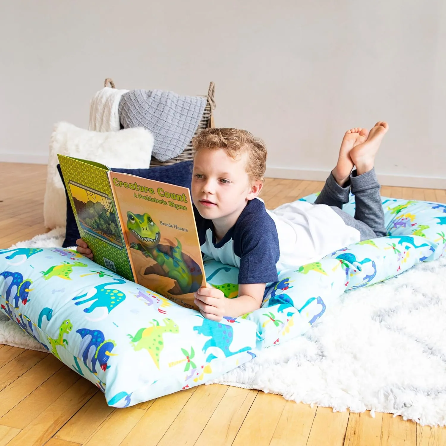Wildkin Kids Floor Lounger – Pillow Lounger, Travel-Friendly, Ideal for Sleepovers, Fits Standard Pillows - Dinosaur Land