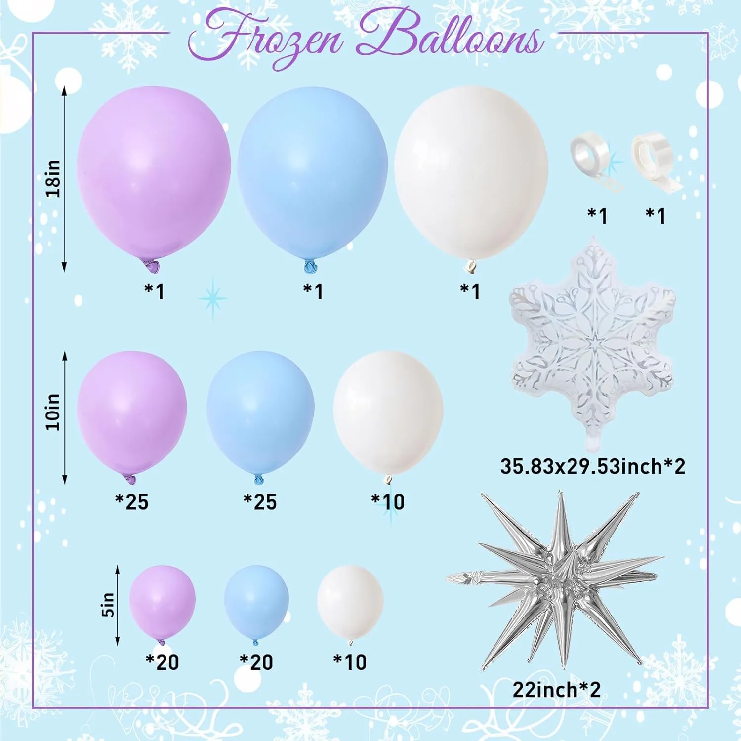 Winter Wonderland Balloon Arch Garland Kit, Baby Blue Purple Balloons with Spike Star Snowflake Foil Balloons for Ice Wonderland Christmas Baby Shower Snow Princess Birthday Party Decorations Supplies