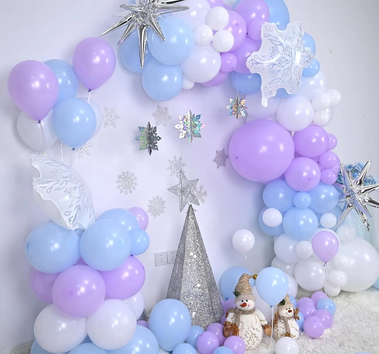 Winter Wonderland Balloon Arch Garland Kit, Baby Blue Purple Balloons with Spike Star Snowflake Foil Balloons for Ice Wonderland Christmas Baby Shower Snow Princess Birthday Party Decorations Supplies