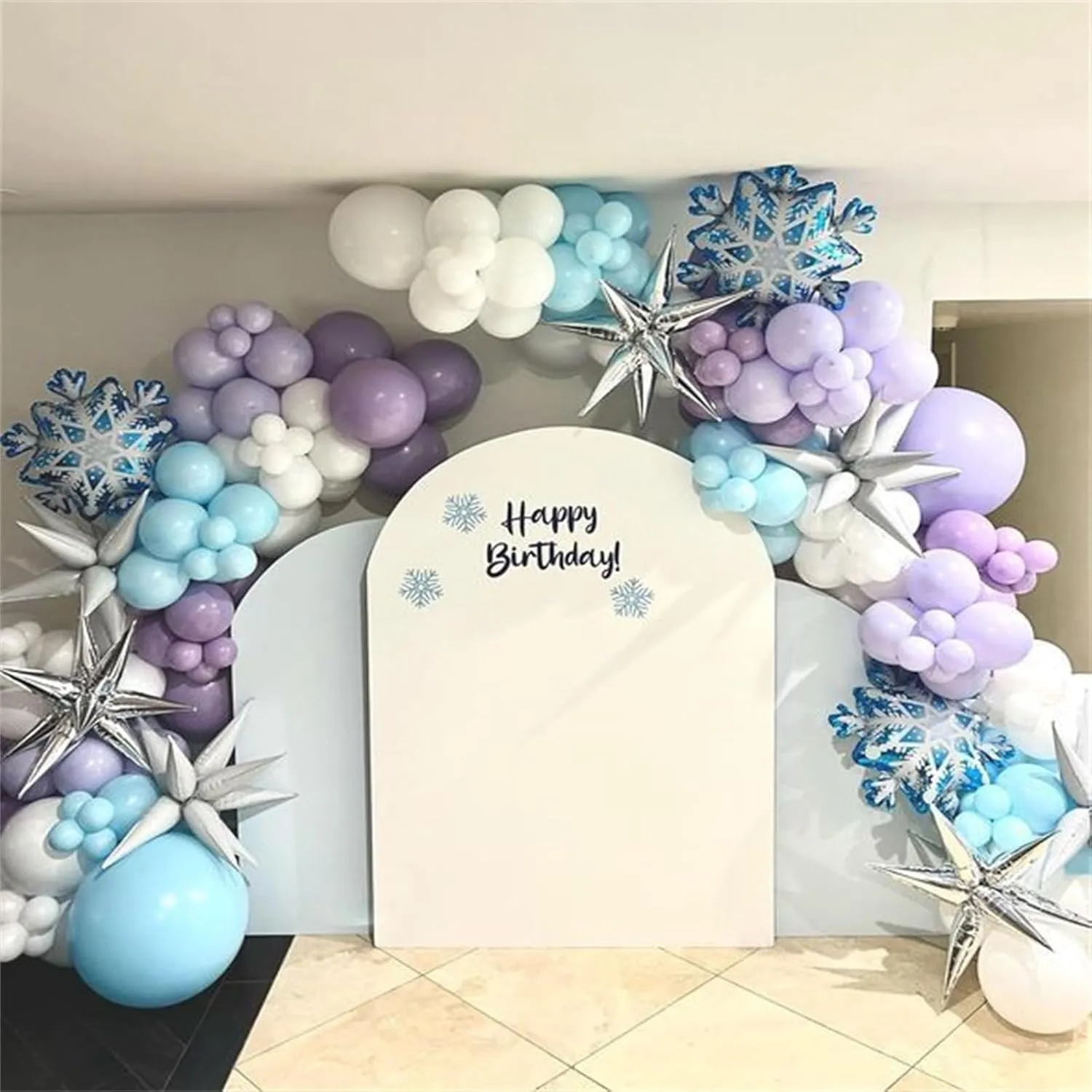Winter Wonderland Balloon Arch Garland Kit, Baby Blue Purple Balloons with Spike Star Snowflake Foil Balloons for Ice Wonderland Christmas Baby Shower Snow Princess Birthday Party Decorations Supplies
