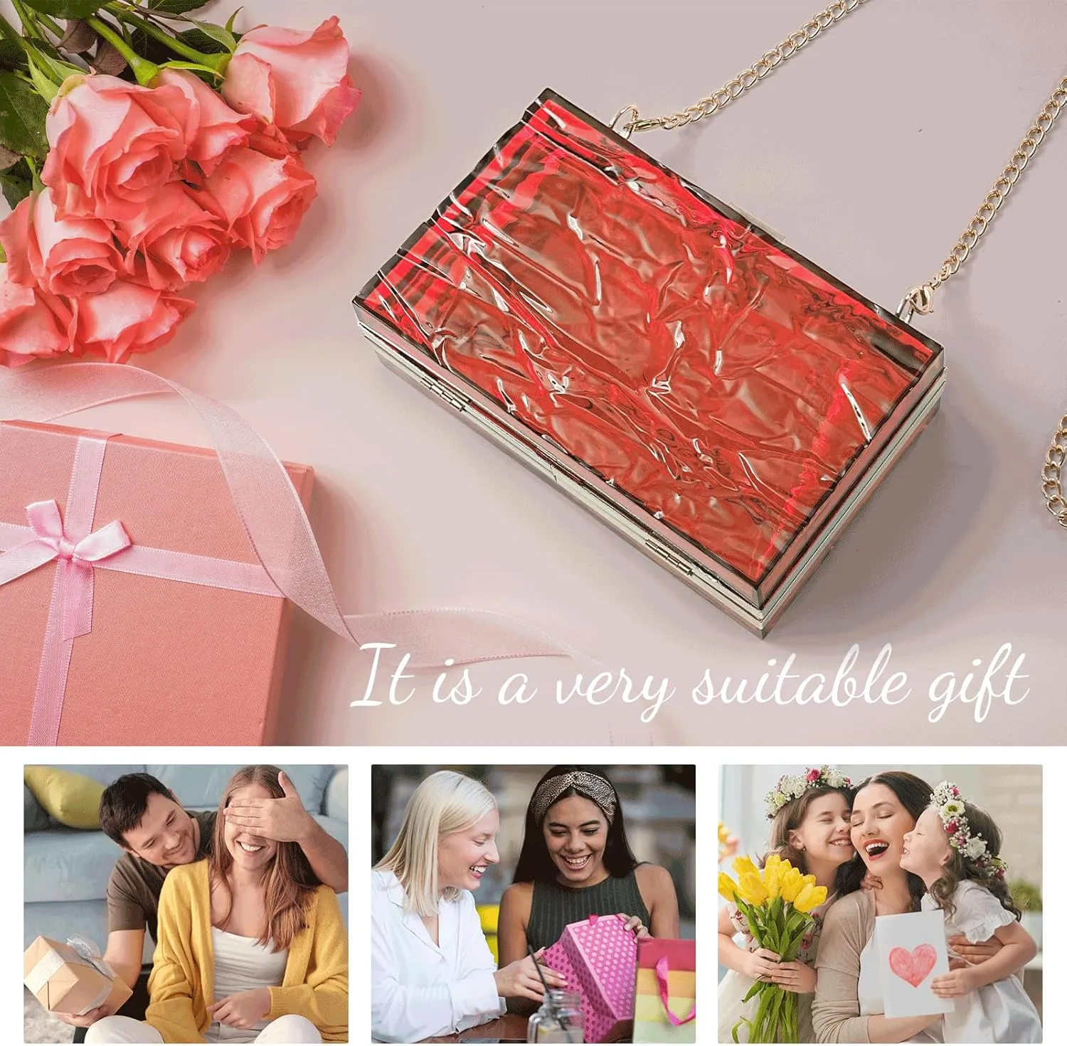 WJCD Womens Clear Purse Acrylic Evening Bags clear clutch purse Ripple Shaped Vintage Banquet Handbag