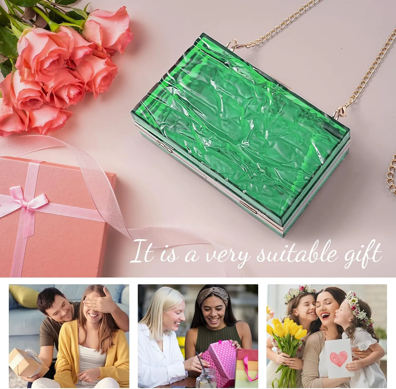 WJCD Womens Clear Purse Acrylic Evening Bags clear clutch purse Ripple Shaped Vintage Banquet Handbag