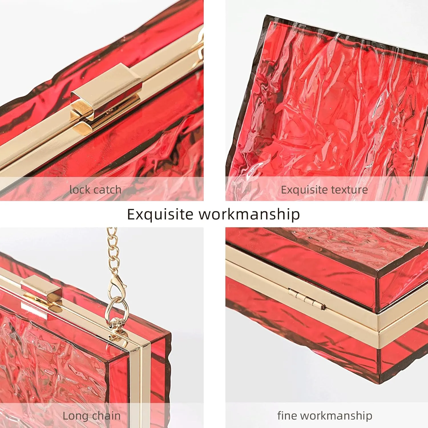 WJCD Womens Clear Purse Acrylic Evening Bags clear clutch purse Ripple Shaped Vintage Banquet Handbag